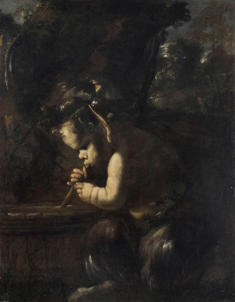 Giovane satiro che beve attraverso una canna
